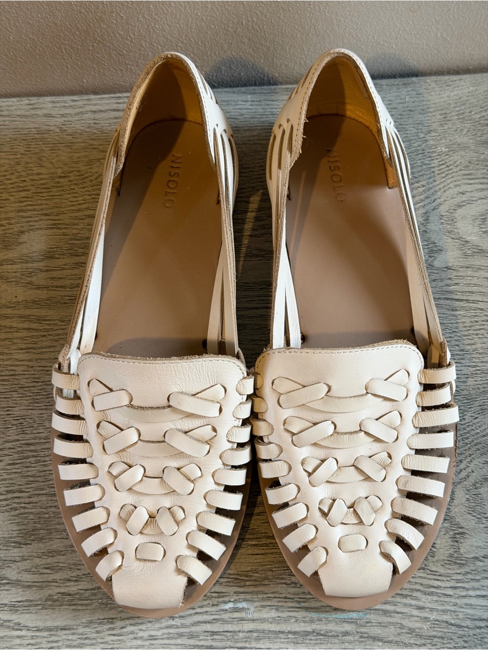 Nisolo Cream Leather Woven Huarache Loafers